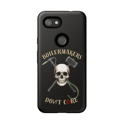 Boilermakers Don’t Care Tough Case — skull-and-hammer design, full-wrap protection built for the hard hands who keep the world running.