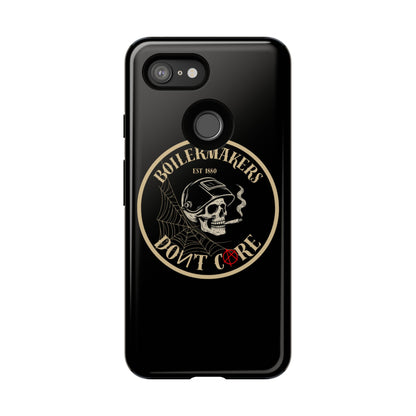 Boilermakers Don’t Care Phone Case — full-wrap skull design, drop-tested protection with attitude. Built tough for the hands that make the world work.