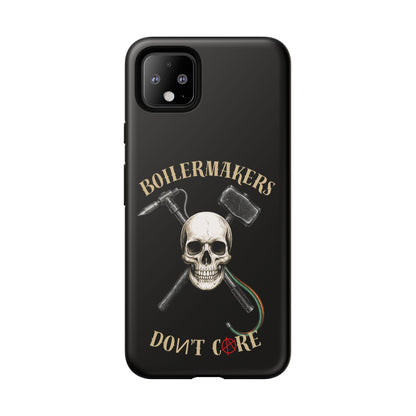 Boilermakers Don’t Care Tough Case — skull-and-hammer design, full-wrap protection built for the hard hands who keep the world running.
