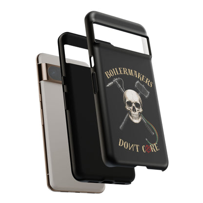 Boilermakers Don’t Care Tough Case — skull-and-hammer design, full-wrap protection built for the hard hands who keep the world running.