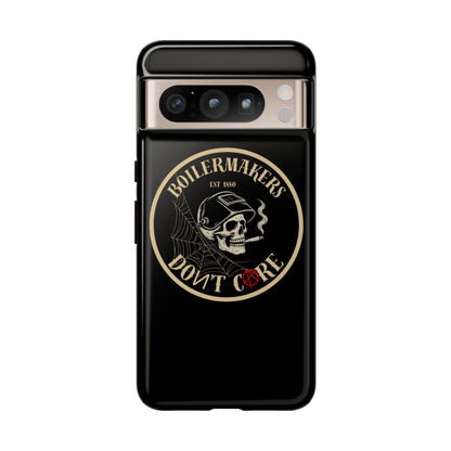 Boilermakers Don’t Care Phone Case — full-wrap skull design, drop-tested protection with attitude. Built tough for the hands that make the world work.