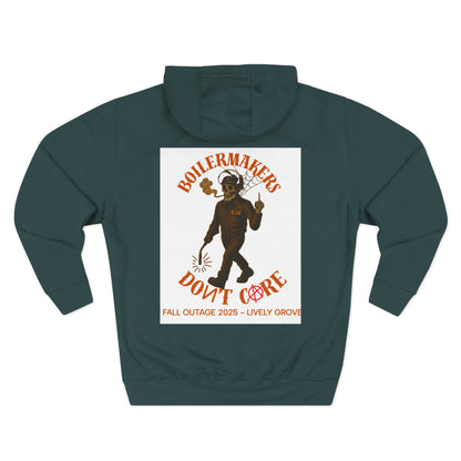 Boilermakers Don’t Care Hoodie — Skull & Hammer Edition. Heavy fleece, jobsite-tough comfort, and bold trade pride. Pair it with the matching sweatpants for the full set.