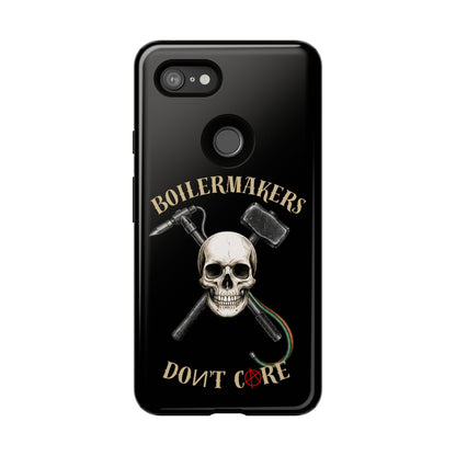 Boilermakers Don’t Care Tough Case — skull-and-hammer design, full-wrap protection built for the hard hands who keep the world running.