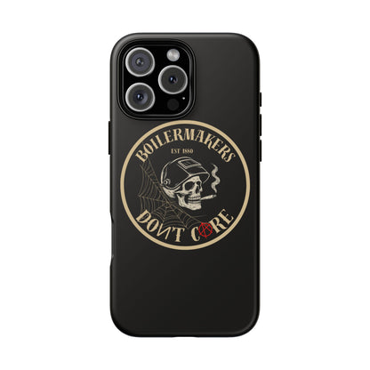 Boilermakers Don’t Care Phone Case — full-wrap skull design, drop-tested protection with attitude. Built tough for the hands that make the world work.