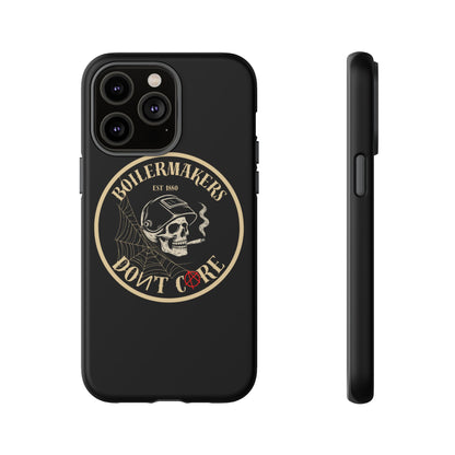 Boilermakers Don’t Care Phone Case — full-wrap skull design, drop-tested protection with attitude. Built tough for the hands that make the world work.
