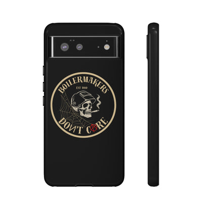 Boilermakers Don’t Care Phone Case — full-wrap skull design, drop-tested protection with attitude. Built tough for the hands that make the world work.