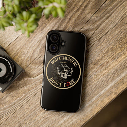 Boilermakers Don’t Care Phone Case — full-wrap skull design, drop-tested protection with attitude. Built tough for the hands that make the world work.