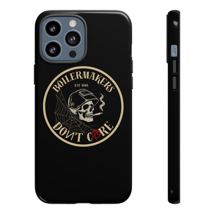 Boilermakers Don’t Care Phone Case — full-wrap skull design, drop-tested protection with attitude. Built tough for the hands that make the world work.
