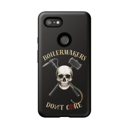 Boilermakers Don’t Care Tough Case — skull-and-hammer design, full-wrap protection built for the hard hands who keep the world running.