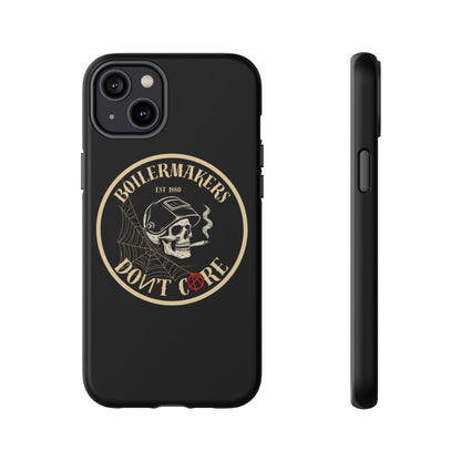 Boilermakers Don’t Care Phone Case — full-wrap skull design, drop-tested protection with attitude. Built tough for the hands that make the world work.