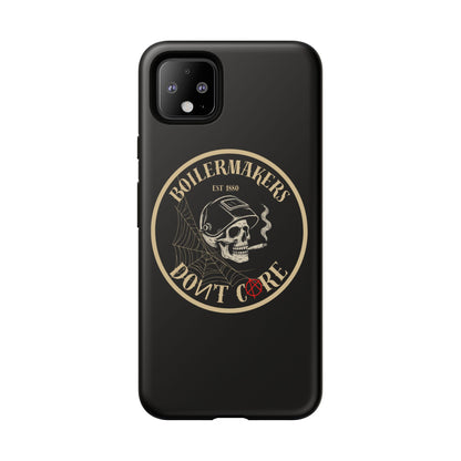 Boilermakers Don’t Care Phone Case — full-wrap skull design, drop-tested protection with attitude. Built tough for the hands that make the world work.