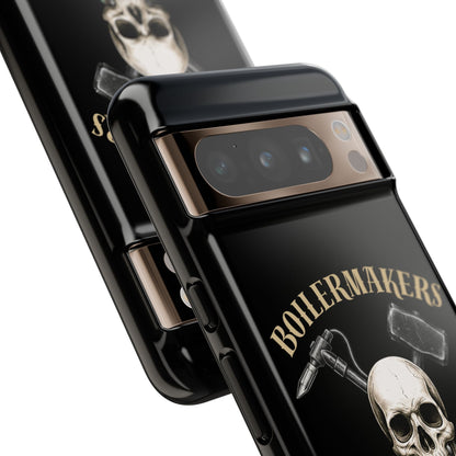 Boilermakers Don’t Care Tough Case — skull-and-hammer design, full-wrap protection built for the hard hands who keep the world running.
