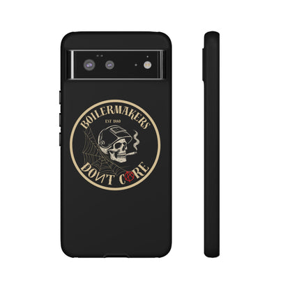Boilermakers Don’t Care Phone Case — full-wrap skull design, drop-tested protection with attitude. Built tough for the hands that make the world work.
