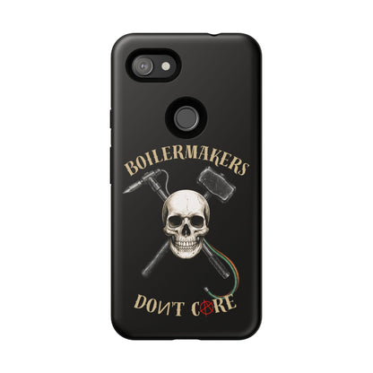 Boilermakers Don’t Care Tough Case — skull-and-hammer design, full-wrap protection built for the hard hands who keep the world running.