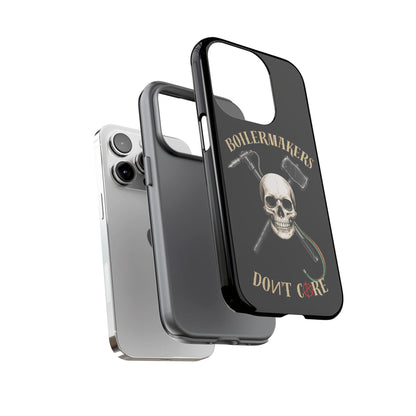 Boilermakers Don’t Care Tough Case — skull-and-hammer design, full-wrap protection built for the hard hands who keep the world running.
