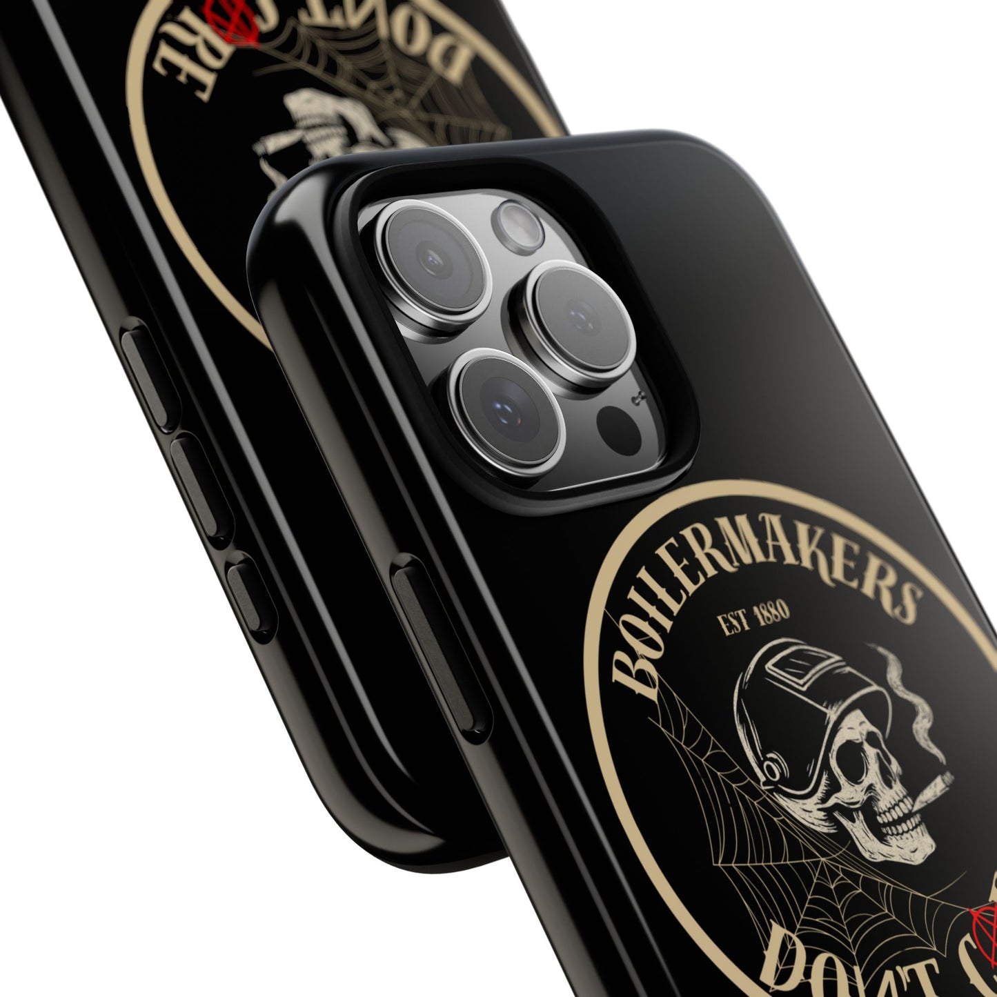 Boilermakers Don’t Care Phone Case — full-wrap skull design, drop-tested protection with attitude. Built tough for the hands that make the world work.