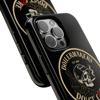 Boilermakers Don’t Care Phone Case — full-wrap skull design, drop-tested protection with attitude. Built tough for the hands that make the world work.