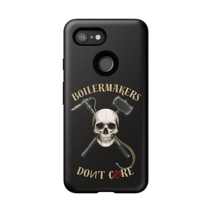 Boilermakers Don’t Care Tough Case — skull-and-hammer design, full-wrap protection built for the hard hands who keep the world running.