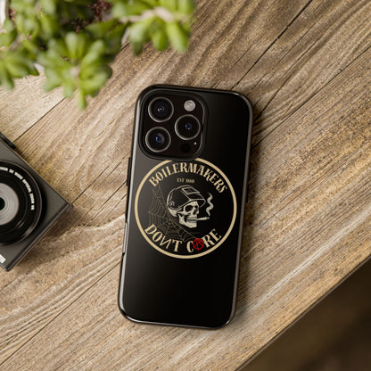 Boilermakers Don’t Care Phone Case — full-wrap skull design, drop-tested protection with attitude. Built tough for the hands that make the world work.