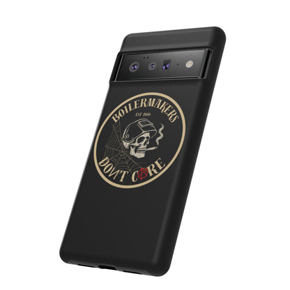 Boilermakers Don’t Care Phone Case — full-wrap skull design, drop-tested protection with attitude. Built tough for the hands that make the world work.