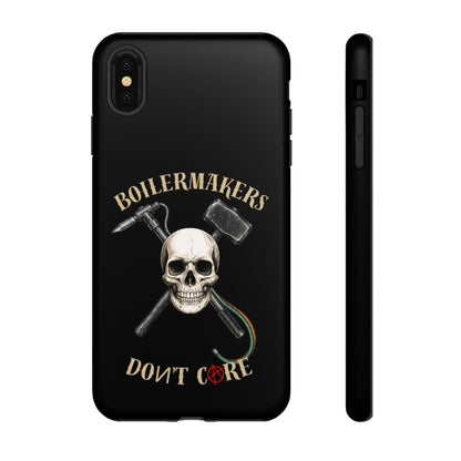 Boilermakers Don’t Care Tough Case — skull-and-hammer design, full-wrap protection built for the hard hands who keep the world running.