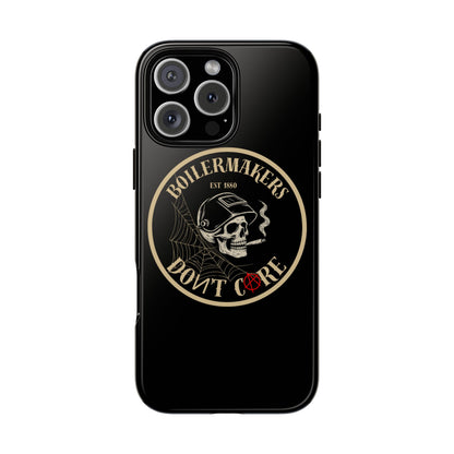 Boilermakers Don’t Care Phone Case — full-wrap skull design, drop-tested protection with attitude. Built tough for the hands that make the world work.