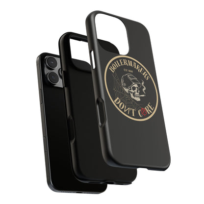 Boilermakers Don’t Care Phone Case — full-wrap skull design, drop-tested protection with attitude. Built tough for the hands that make the world work.