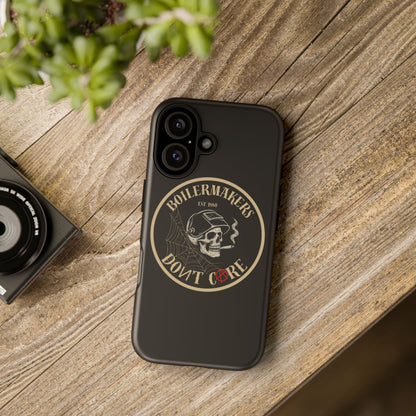 Boilermakers Don’t Care Phone Case — full-wrap skull design, drop-tested protection with attitude. Built tough for the hands that make the world work.