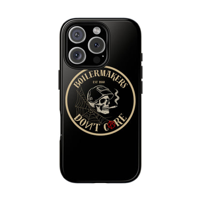 Boilermakers Don’t Care Phone Case — full-wrap skull design, drop-tested protection with attitude. Built tough for the hands that make the world work.