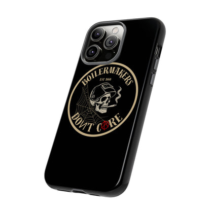 Boilermakers Don’t Care Phone Case — full-wrap skull design, drop-tested protection with attitude. Built tough for the hands that make the world work.