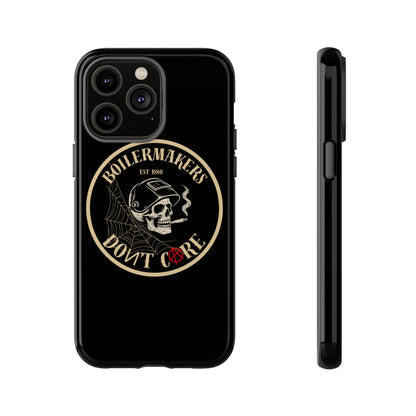 Boilermakers Don’t Care Phone Case — full-wrap skull design, drop-tested protection with attitude. Built tough for the hands that make the world work.