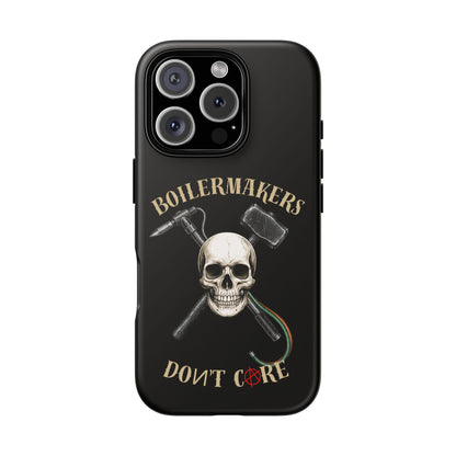 Boilermakers Don’t Care Tough Case — skull-and-hammer design, full-wrap protection built for the hard hands who keep the world running.