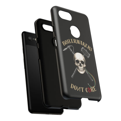 Boilermakers Don’t Care Tough Case — skull-and-hammer design, full-wrap protection built for the hard hands who keep the world running.