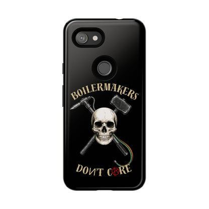Boilermakers Don’t Care Tough Case — skull-and-hammer design, full-wrap protection built for the hard hands who keep the world running.