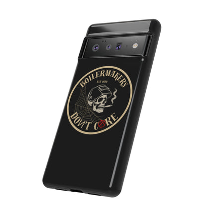 Boilermakers Don’t Care Phone Case — full-wrap skull design, drop-tested protection with attitude. Built tough for the hands that make the world work.