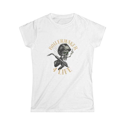 Boilermaker Women’s Softstyle Tee - Fun Graphic Tee, Unique Gift, Casual Wear, Workwear, Skull Design
