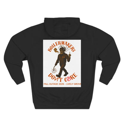 Boilermakers Don’t Care Hoodie — Skull & Hammer Edition. Heavy fleece, jobsite-tough comfort, and bold trade pride. Pair it with the matching sweatpants for the full set.
