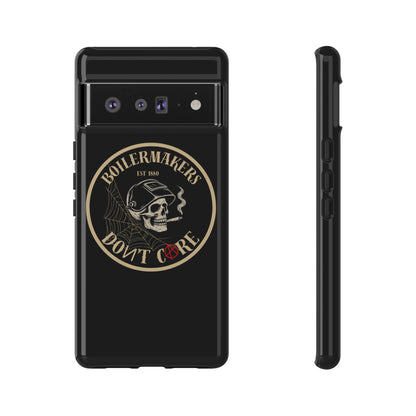 Boilermakers Don’t Care Phone Case — full-wrap skull design, drop-tested protection with attitude. Built tough for the hands that make the world work.