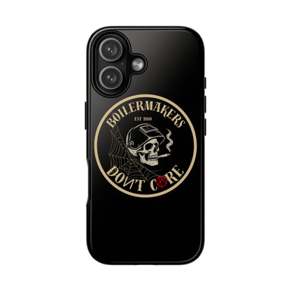 Boilermakers Don’t Care Phone Case — full-wrap skull design, drop-tested protection with attitude. Built tough for the hands that make the world work.