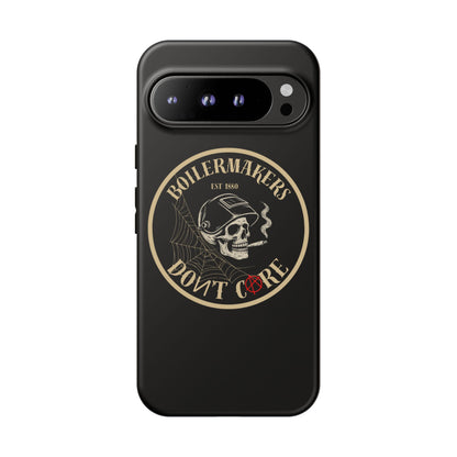 Boilermakers Don’t Care Phone Case — full-wrap skull design, drop-tested protection with attitude. Built tough for the hands that make the world work.