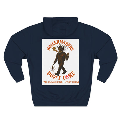 Boilermakers Don’t Care Hoodie — Skull & Hammer Edition. Heavy fleece, jobsite-tough comfort, and bold trade pride. Pair it with the matching sweatpants for the full set.