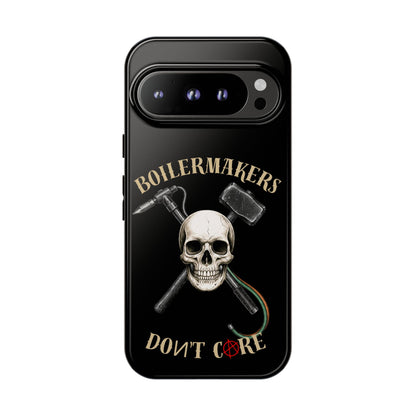 Boilermakers Don’t Care Tough Case — skull-and-hammer design, full-wrap protection built for the hard hands who keep the world running.