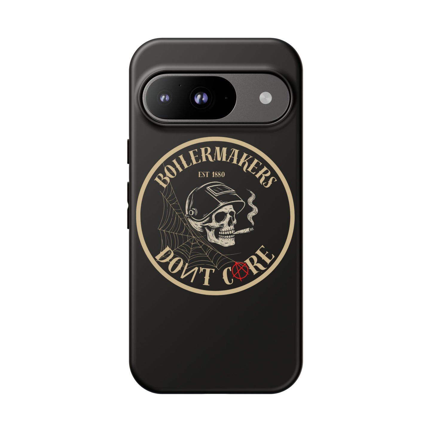 Boilermakers Don’t Care Phone Case — full-wrap skull design, drop-tested protection with attitude. Built tough for the hands that make the world work.
