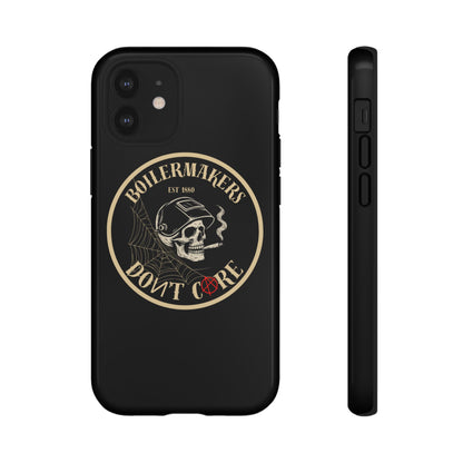 Boilermakers Don’t Care Phone Case — full-wrap skull design, drop-tested protection with attitude. Built tough for the hands that make the world work.