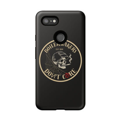 Boilermakers Don’t Care Phone Case — full-wrap skull design, drop-tested protection with attitude. Built tough for the hands that make the world work.