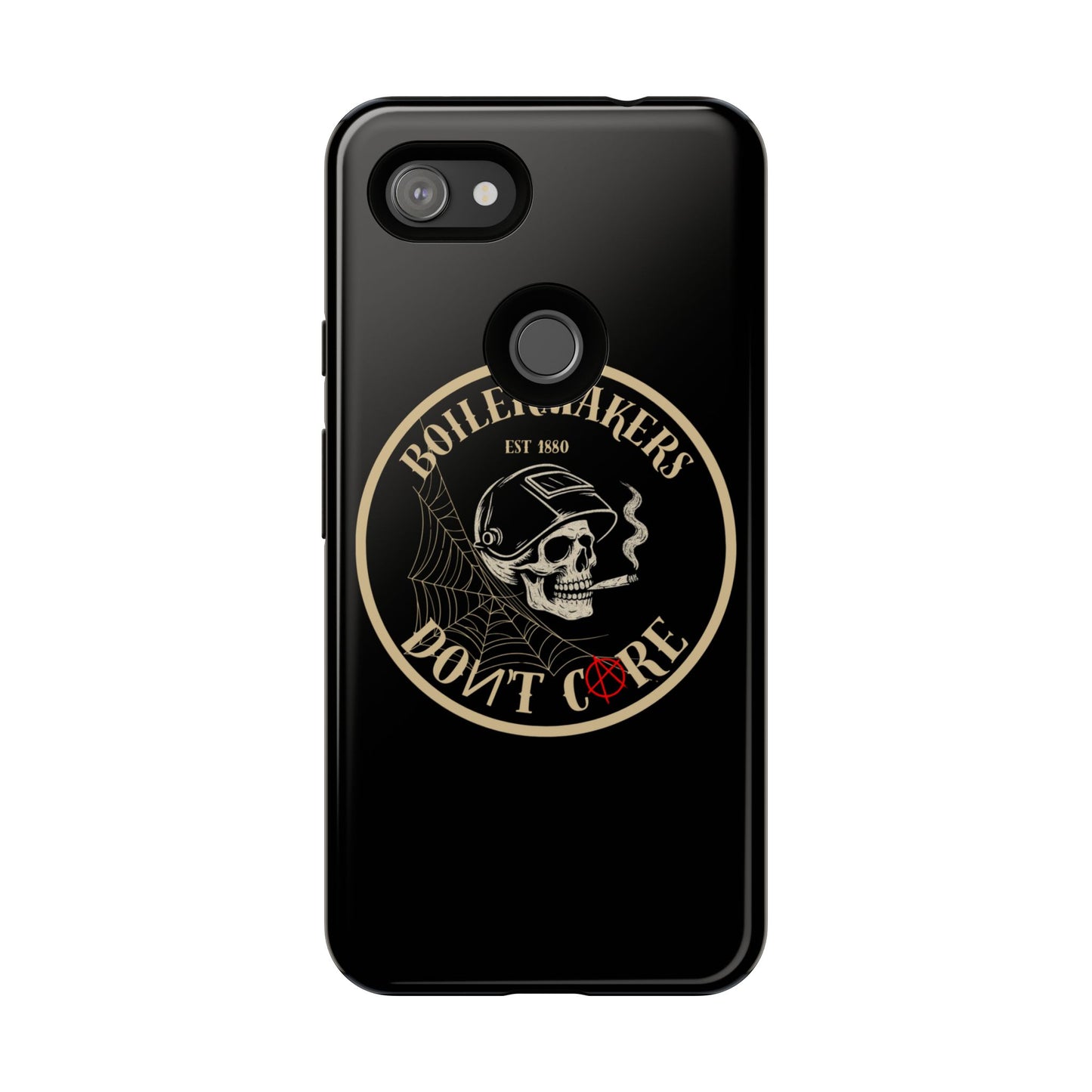 Boilermakers Don’t Care Phone Case — full-wrap skull design, drop-tested protection with attitude. Built tough for the hands that make the world work.