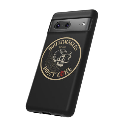Boilermakers Don’t Care Phone Case — full-wrap skull design, drop-tested protection with attitude. Built tough for the hands that make the world work.