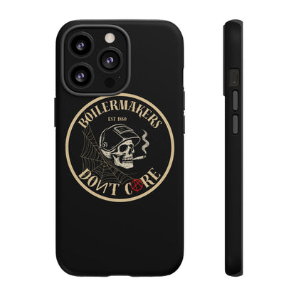 Boilermakers Don’t Care Phone Case — full-wrap skull design, drop-tested protection with attitude. Built tough for the hands that make the world work.