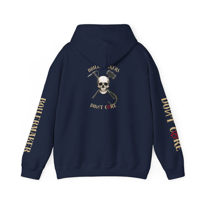 Skull “Boilermakers Don’t Care” Hoodie — full-back skull and hammer design, bold sleeve prints on both arms. The original Renn Don’t Care classic.