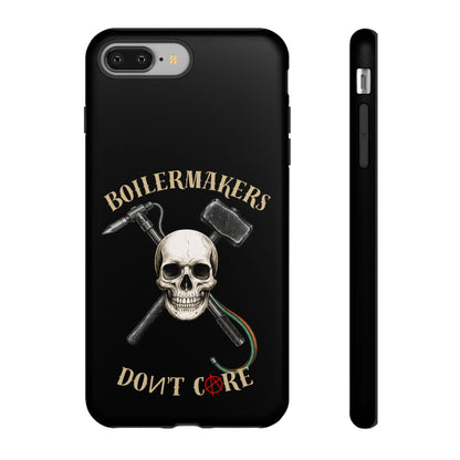 Boilermakers Don’t Care Tough Case — skull-and-hammer design, full-wrap protection built for the hard hands who keep the world running.